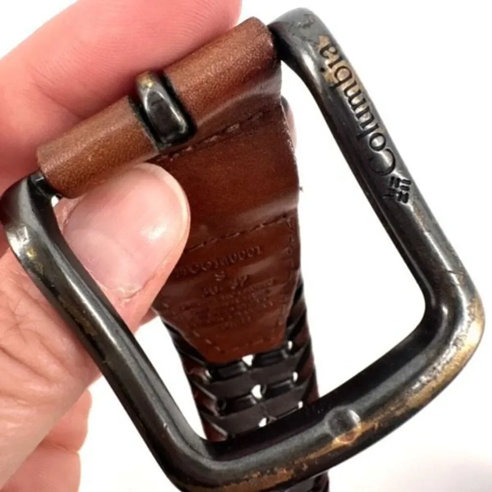 Vintage Columbia Men's Two-Tone Leather Trim Woven Braided Belt Brown Size Small